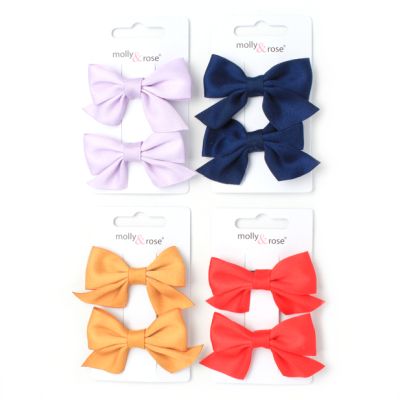 Card of 2 satin fabric bow clips 4.5cm