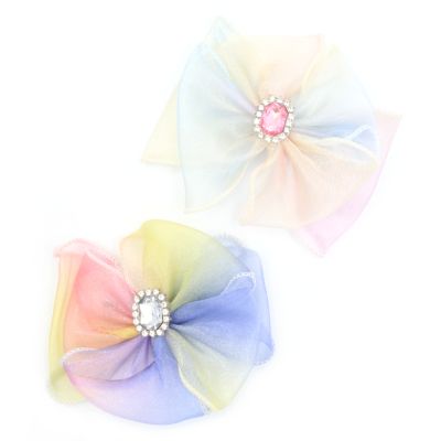 Ombre rainbow rosette bow fork clip 5cm