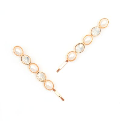 Card of 2 facetted stone and pearl bead grips 7cm