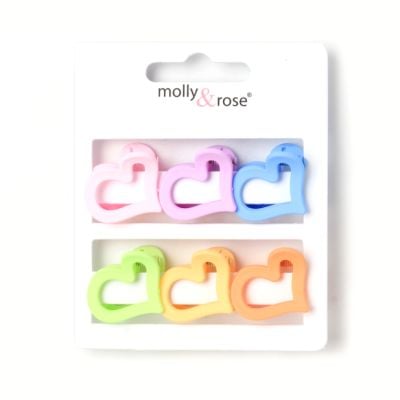 Card of 6 open heart mini clamps 2cm