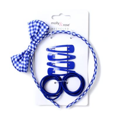 Royal Blue sleepies, elastics and gingham aliceband set