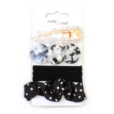 Black and white clips, elastics and scrunchie set