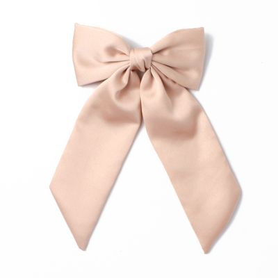 Nude bow barrette clip with tails 10cm