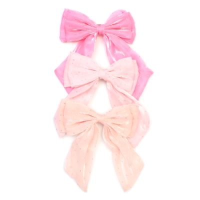 Tonal Pink double bow barrette clip with tails 8cm