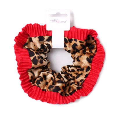 Extra Large - Double layered red trim animal print scrunchie.Dia15cm