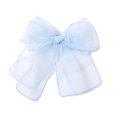 Light Blue chiffon double bow barrette clip with tails 8cm