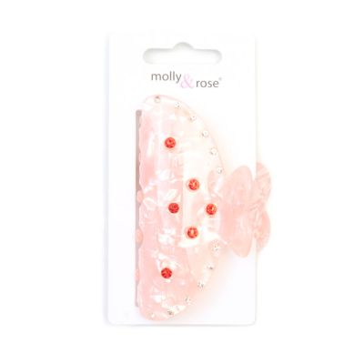 Pink pearlescent clamp with red stones 9cm