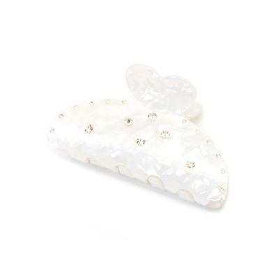 Ivory pearlescent clamp with clear stones 9cm