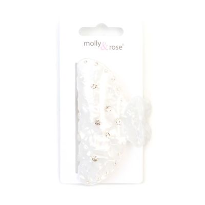 Ivory pearlescent clamp with clear stones 9cm