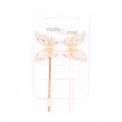 Card of 2 butterfly motif grips. 6cm