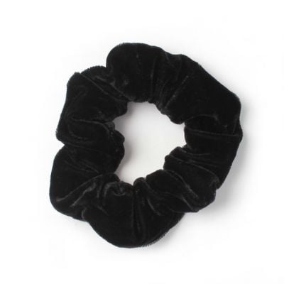 Regular - Black high shine velvet scrunchie. Dia.10cm
