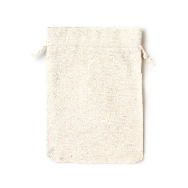 19.5x14cm. Unbleached, raw cotton drawstring bag