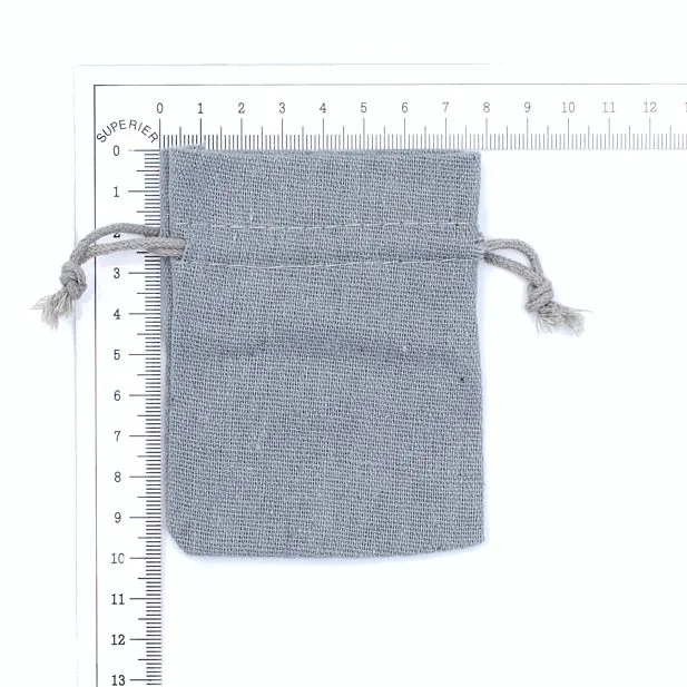 10x8cm. Grey cotton mix drawstring bag