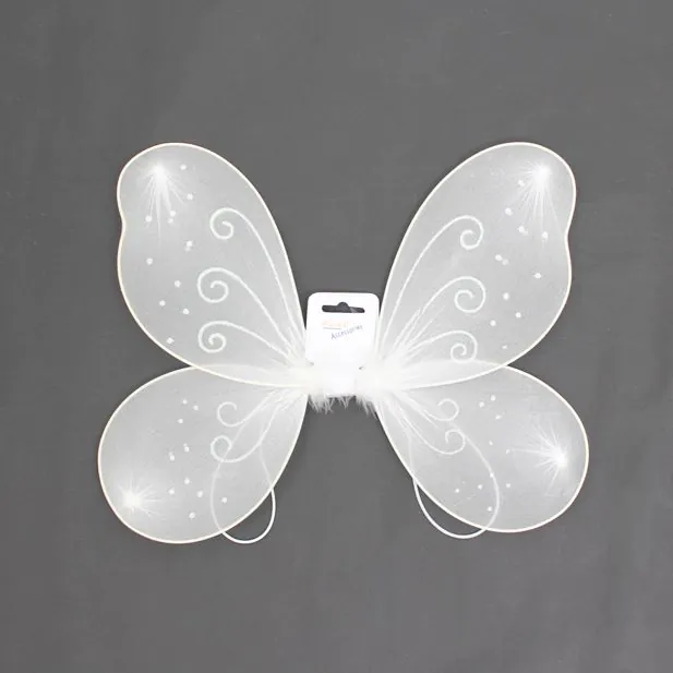 Size : 33x25cm White net fairy wings with white glitter swirl