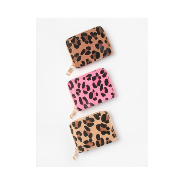 Leopard print fabric zip purse 11x9cm - Inca
