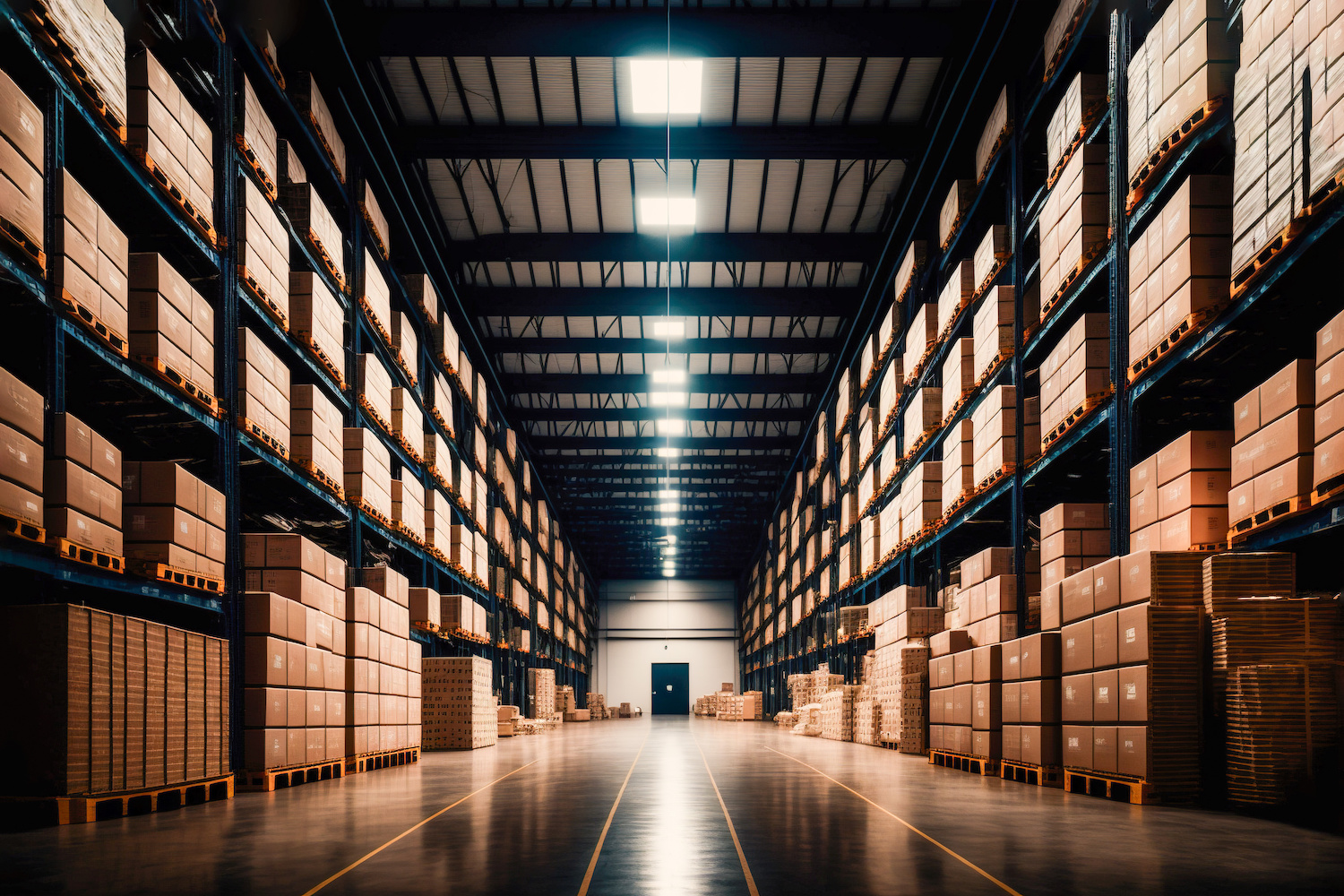 Boxes stacked in a warehouse