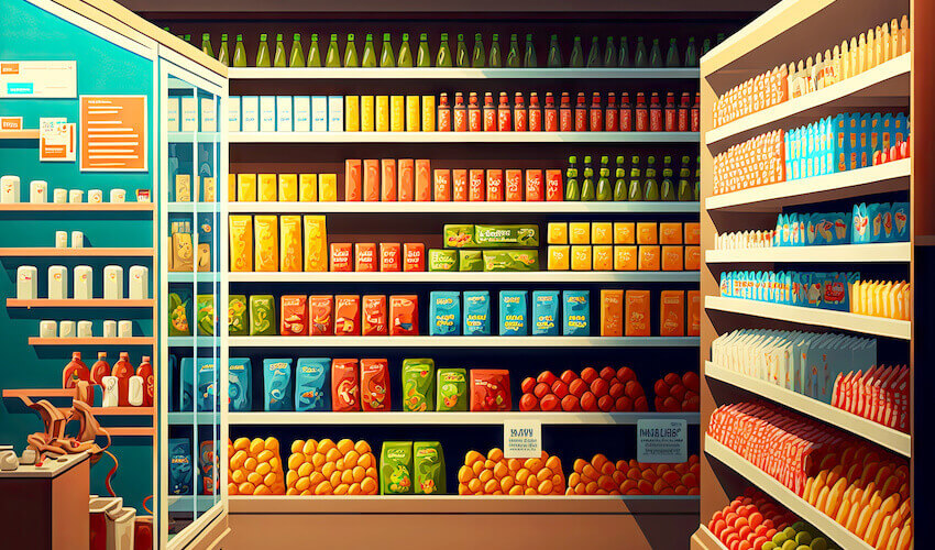 Branded packaging on shelves