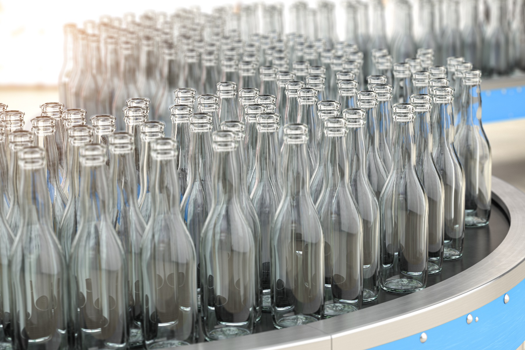 Glass bottles on a conveyor