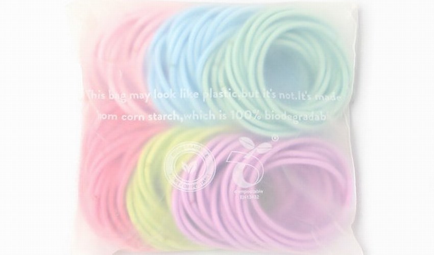 Bulk hair bobbles in biodegradable cornstarch bag.