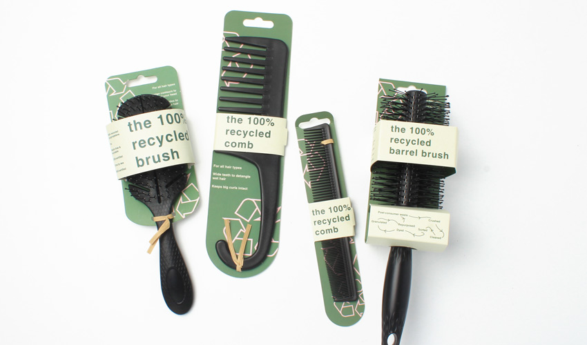 Recycled hair brushes and combs
