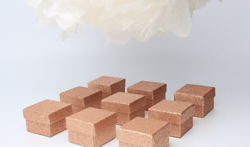 Wholesale gift boxes for wedding favours - rose gold glitter