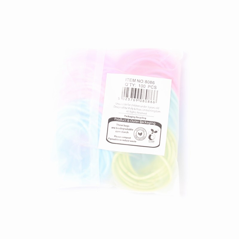 Hair bobbles in cornstarch bag